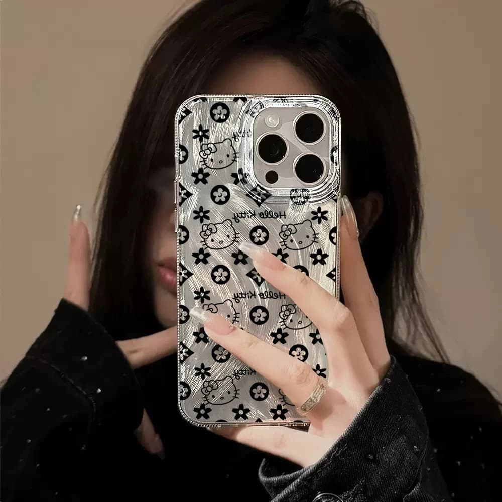 Fashionable luxury phone case with HelloKitty laser for iPhone 17 Pro 16 15 14 12 11 Pro Max 16E XR 16E 7 Plus, shockproof cover with bumper