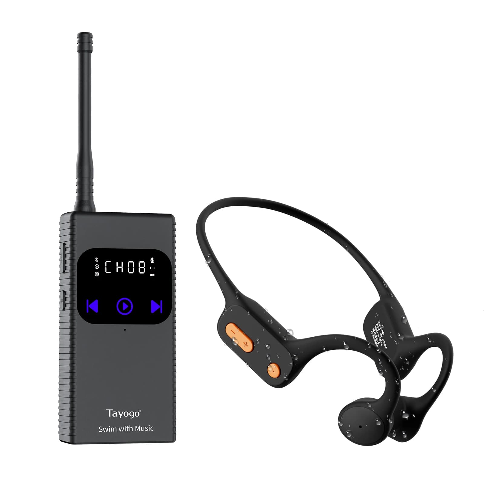 Waterproof bony headphones Bluetooth+reception, communicator for swimming coach