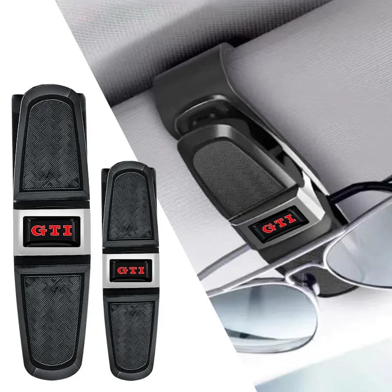 Portaocchiali universale per auto con clip per occhiali da sole, porta tessere e biglietti, emblema per VW GTI CC Golf 6 7 GTI Tiguan Passat B5 B6 B7