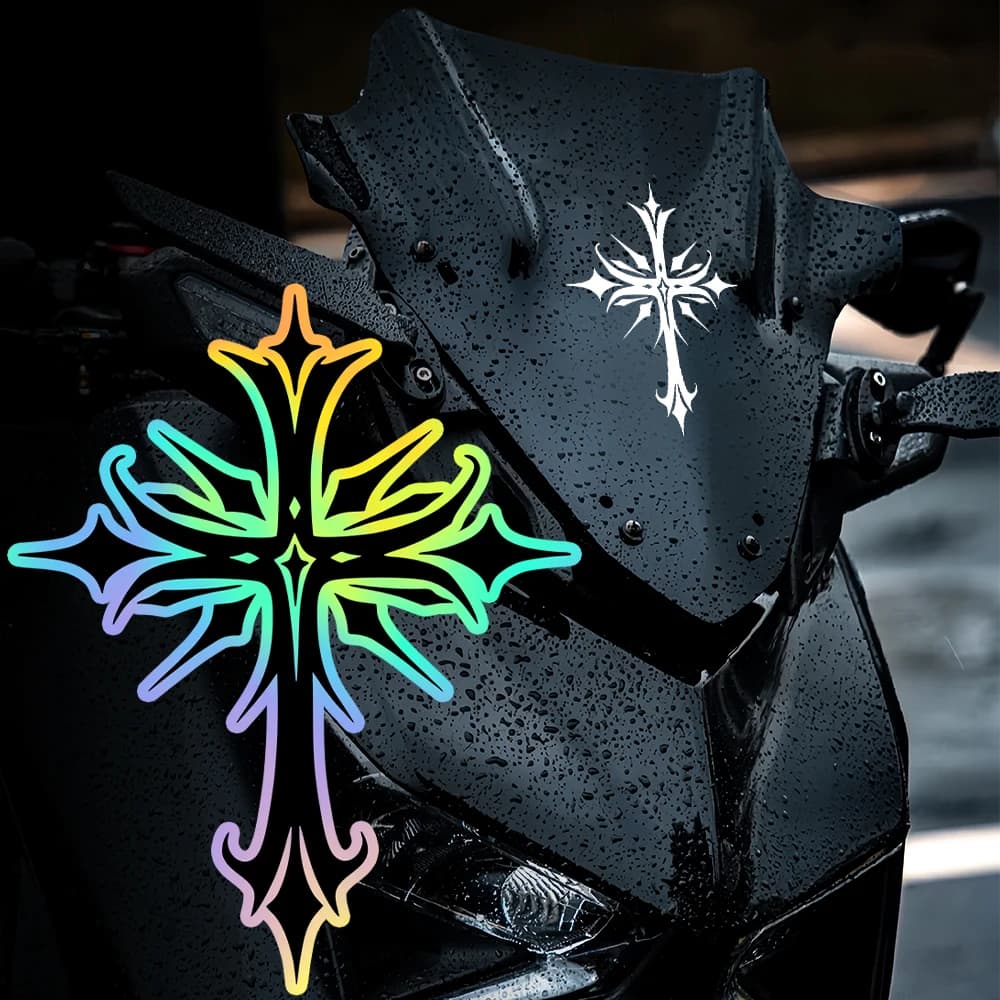 Adesivo Gotico con Croce Tribale Religiosa per Moto, Impermeabile e Durevole, in Vinile, per Casco, Carenatura, Bauletto, Finestrino Auto, Bagagliaio