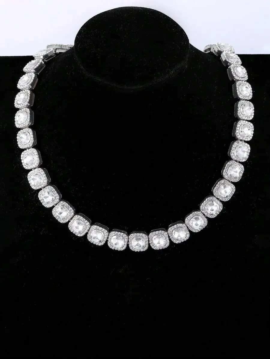 Collana Unisex con Zirconi Cubici Completamente Incastonati, Catena alla Moda Street Style
