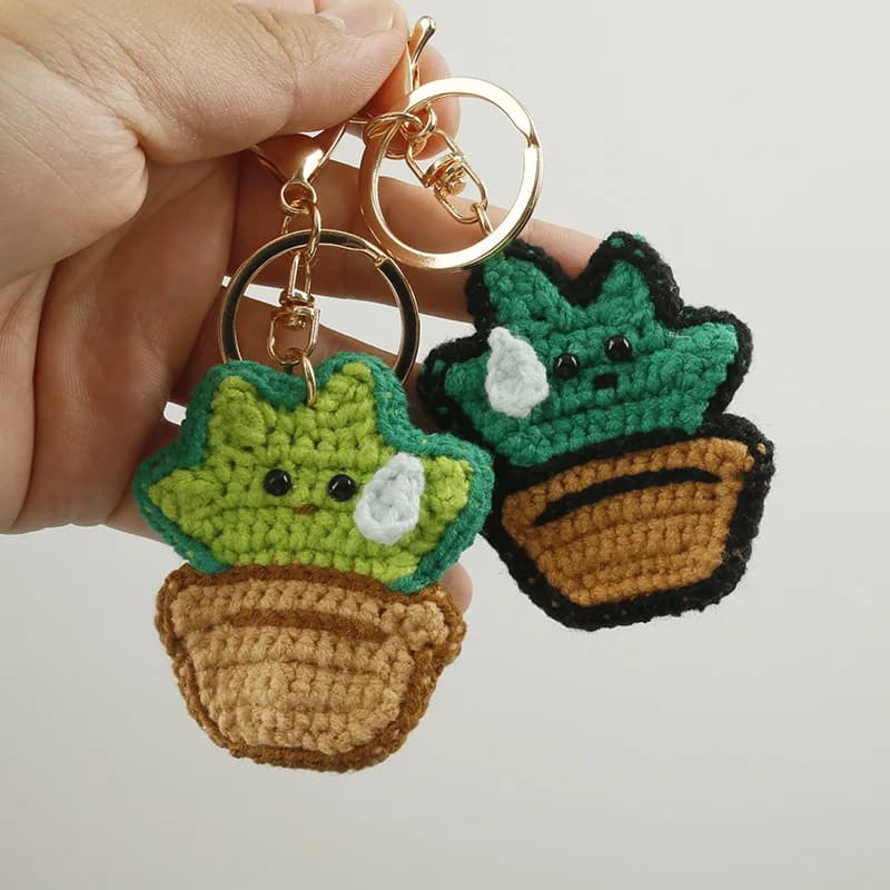 Handmade Crochet Potted Succulent Keychain, Cute Cry Face Plant Bag Pendant Mini Knitted Cactus Charm Gift