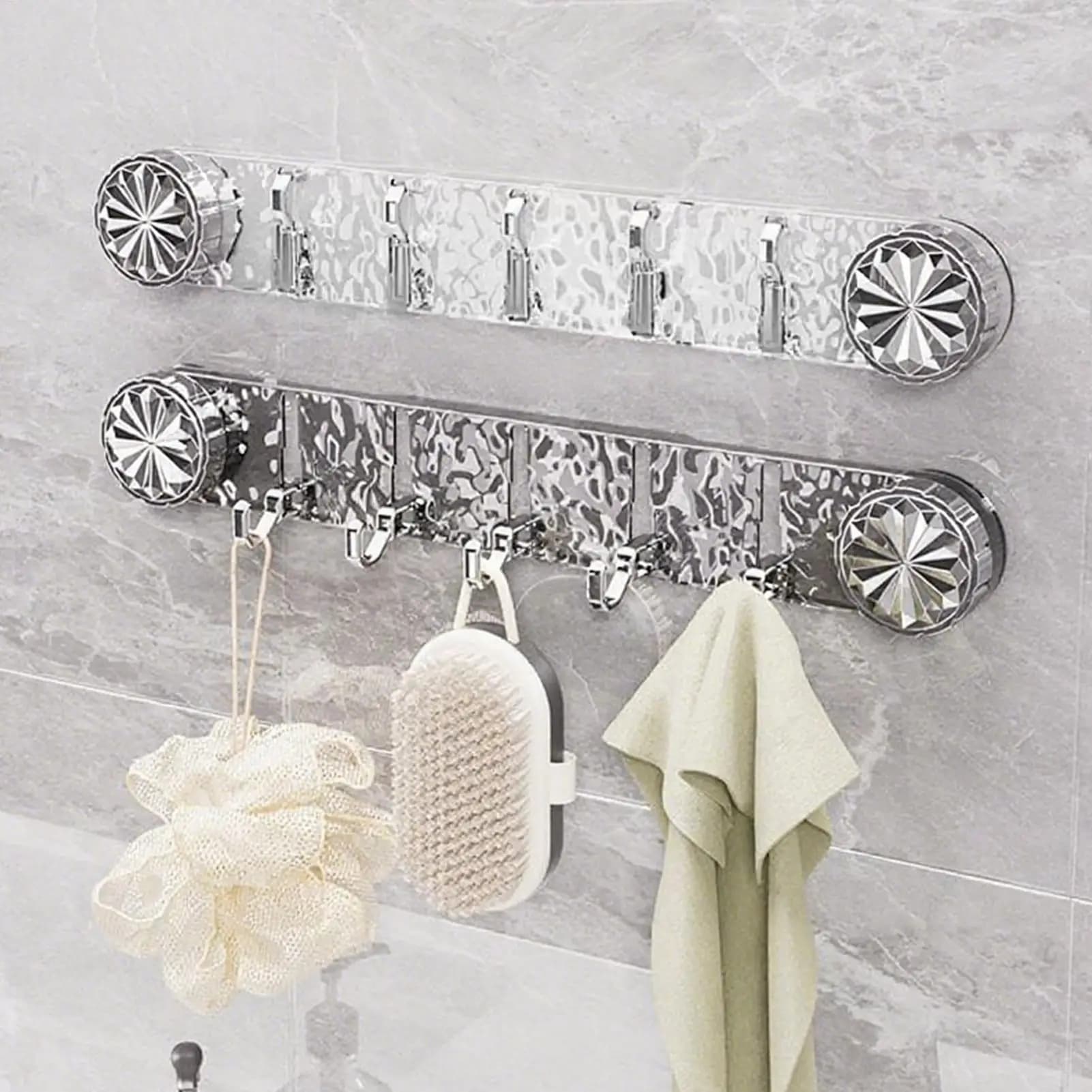 Heavy-Duty Suction Cup Shower Hook with 5 Hooks Non-Slip Towel Hanger for Bathroom, Kitchen & Laundry, Wall Mount Organizer