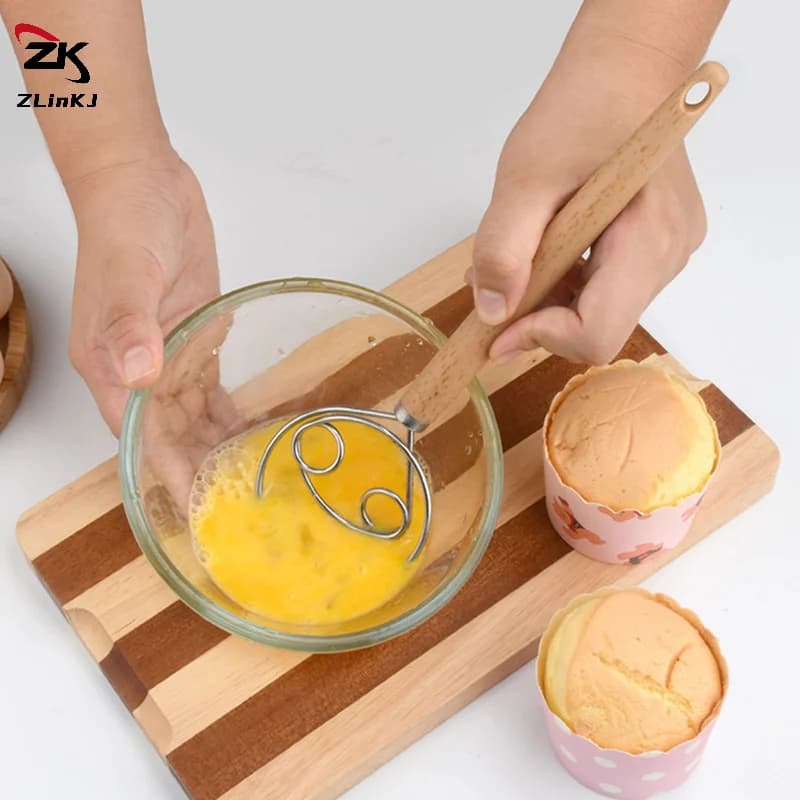 Frusta per Impasto in Acciaio Inox con Manico in Legno, Utensile da Cucina per Pane Danese Fai-da-Te, Sbattitore per Uova, 1 Pezzo