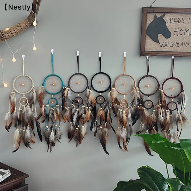 1Pc Indian Dream Catcher With Brown Wall Hanging Dream Catcher Bedroom Access Wind Chime Dream Catcher Home Decor〔Nest〕