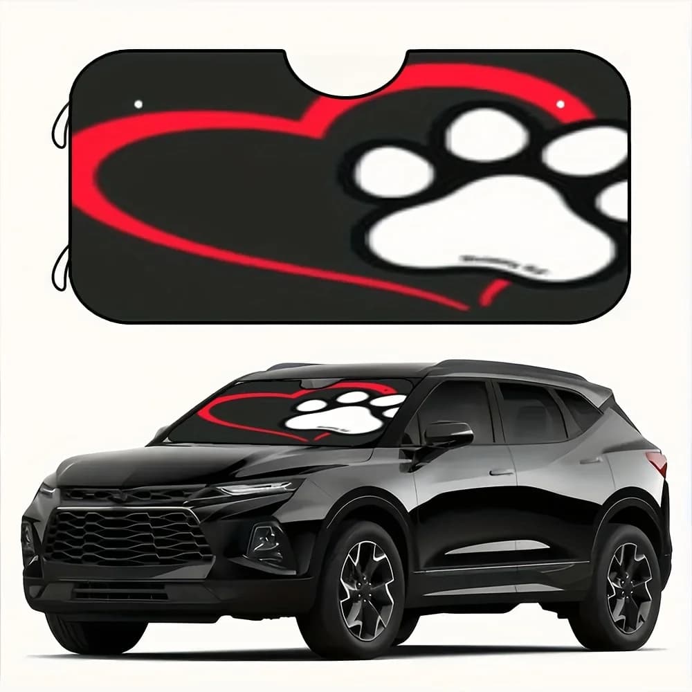 1pc simpatico parasole con stampa zampa di cane per parabrezza auto - blocco UV e scudo termico, design pieghevole per SUV, camion, berlina, poliestere