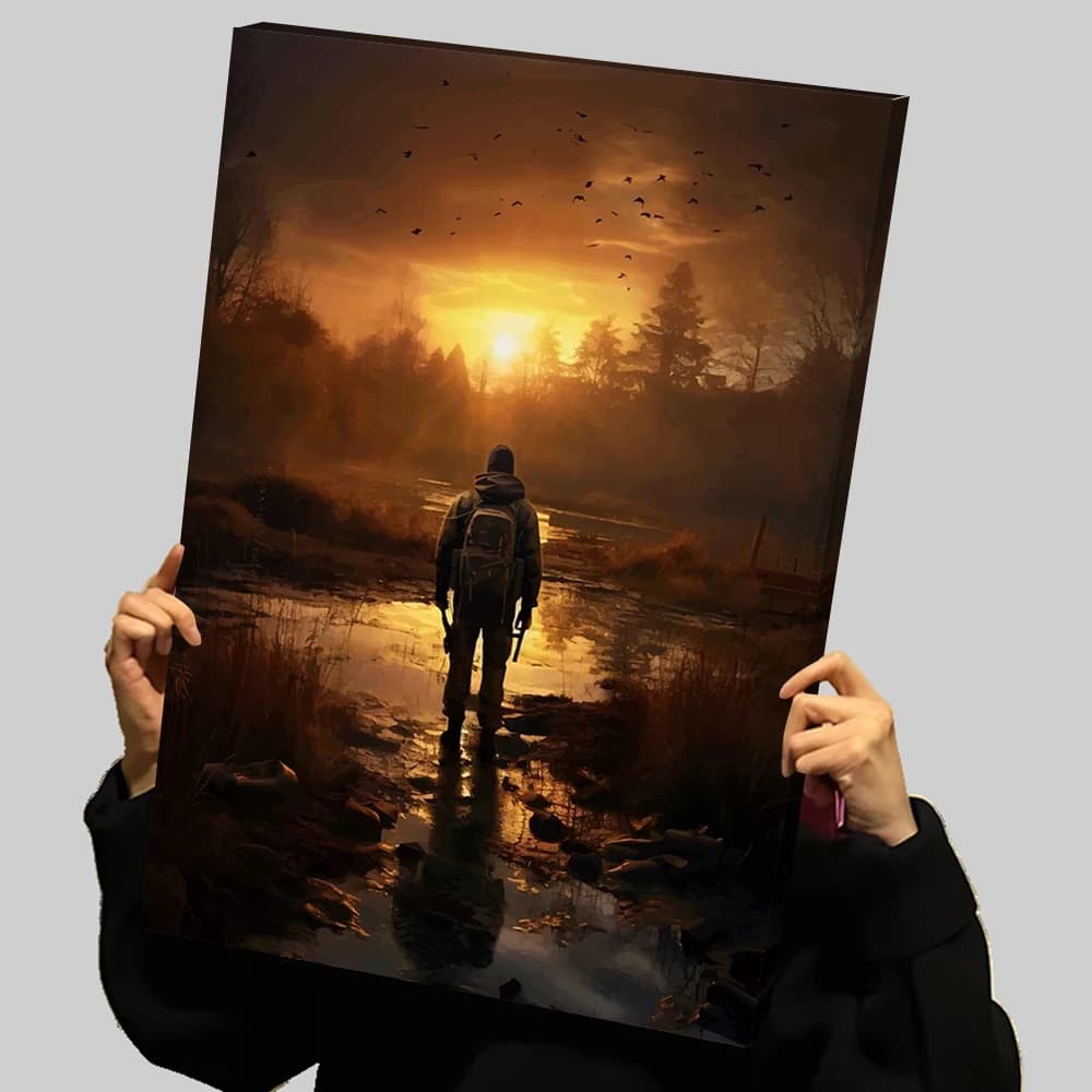Lone Figure At Sunset Prints Poster Custom Canvas Painting Wall Art Gaming Room Decoration Aesthetic Wand Deko Home Decor Mural