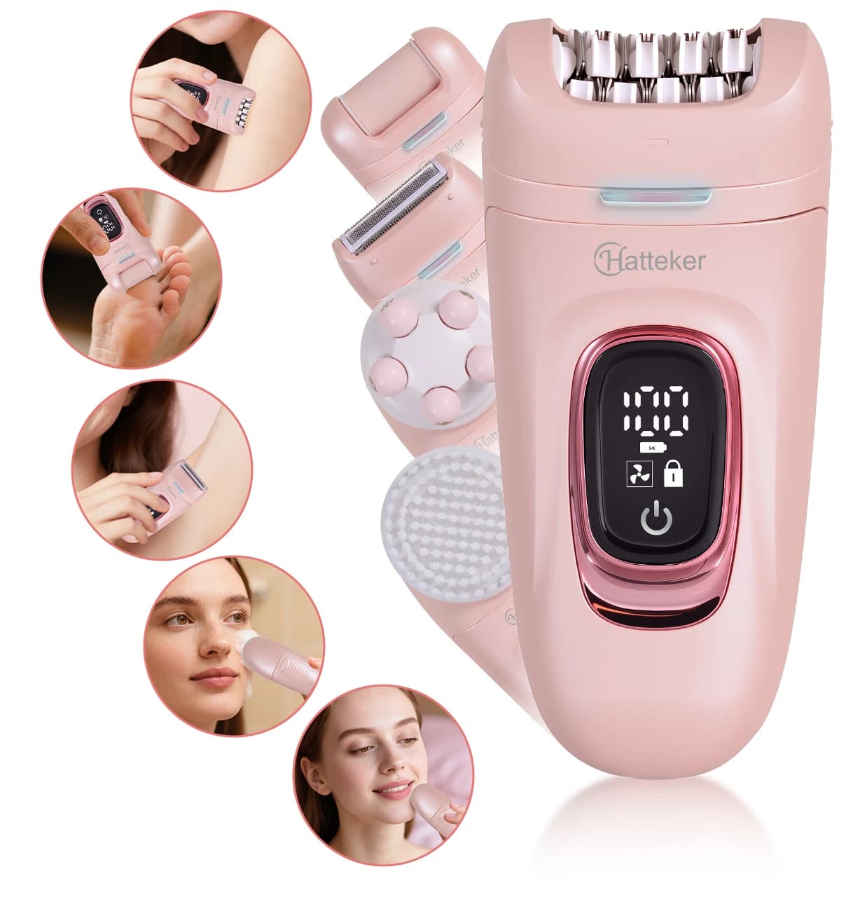 Hatteker 5-in-1 Electric for Women Hair Remover Roller Home Use Washable Hair Removal Device with Private Clip And Light