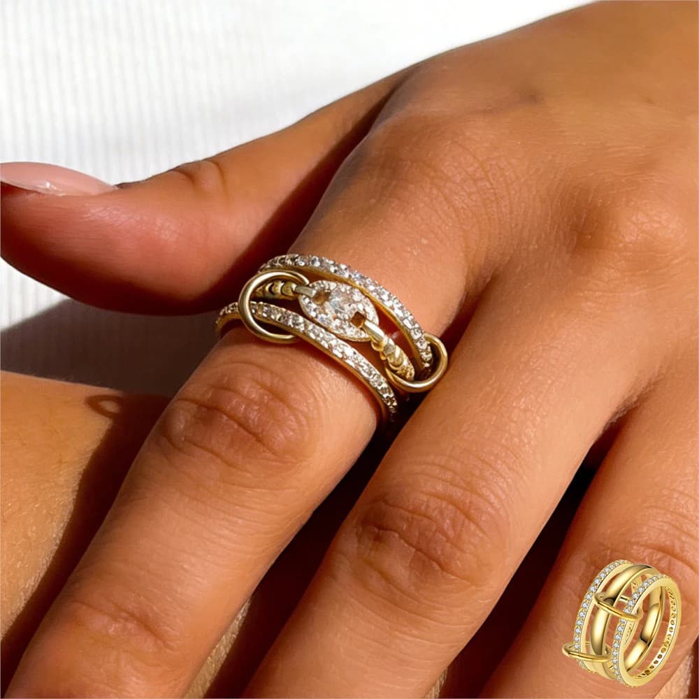 Set di Anelli Spinelli Kilcollin in Acciaio Inossidabile Color Oro per Donne, Anelli Multistrato di Lusso Leggero con Cristalli, Gioielli da Dito alla Moda