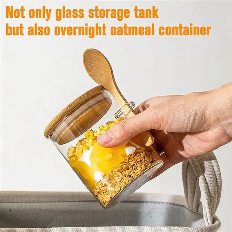 BHBL Glass Jars with Bamboo Lid & Spoons, Glass Jar with Airtight Lid, 15 Oz/450ML Glass Food Storage Containers 13Pcs