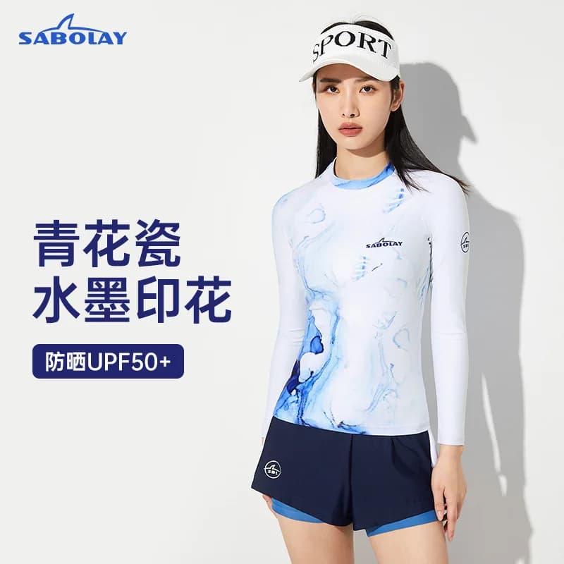 SABOLAY Split Swimsuit Women Sun Protection UPF50+ Long Sleeved Swimwear Surfing Shorts Slimming Swimming Clothes VY23