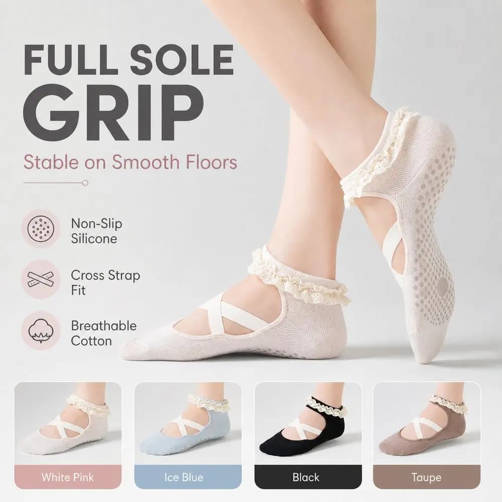 New Non Slip Yoga Socks Lace Trim Breathable Bias-cut ankle socks Elastic Cross Strap Pilates Socks Dance Fitness