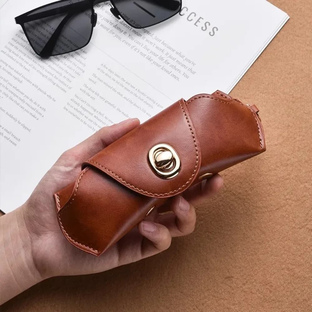 Fashion Leather Soft Sunglasses Case Hanging Neck Portable Sunglasses Glasses Clip Glasses Storage Bag Eyeglasses Accessories