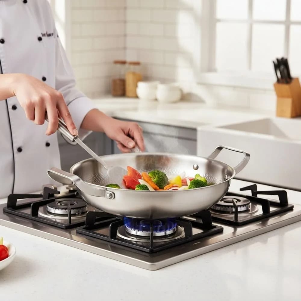 Durable Titanium Alloy Double Ear Frying Pan Non-stick Hammer Pattern Frying Pot Uncoated Flat Bottomed Saucepan Chef