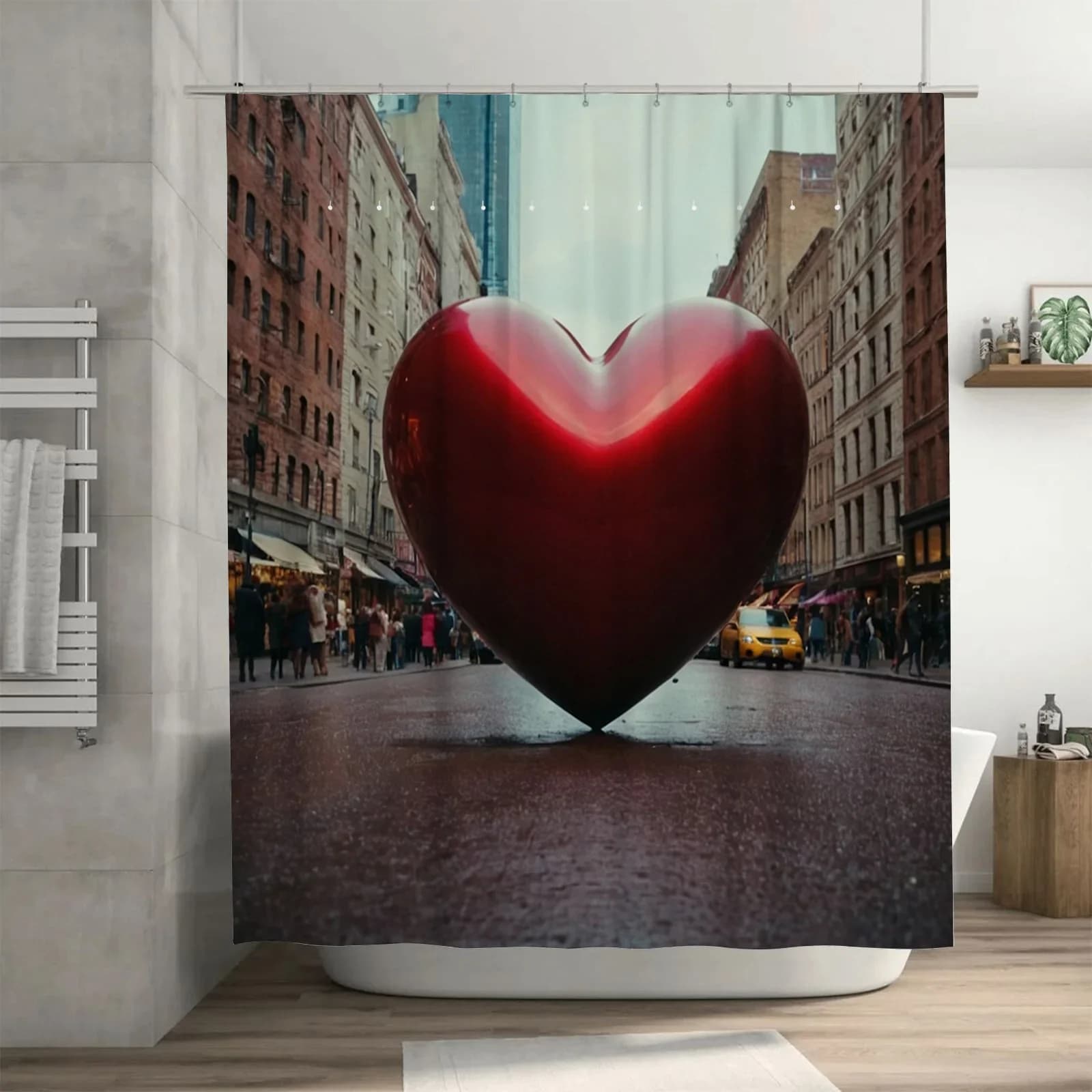 Tenda da doccia 3D Heart in the City Decorazione da bagno romantica e urbana
