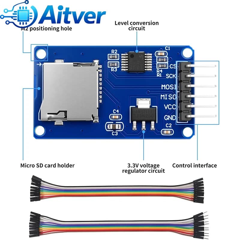 Modulo lettore di schede Micro SD TF Interfaccia SPI Scheda di espansione memoria con cavi Dupont Adattatore mini scheda SD per kit fai da te Arduino