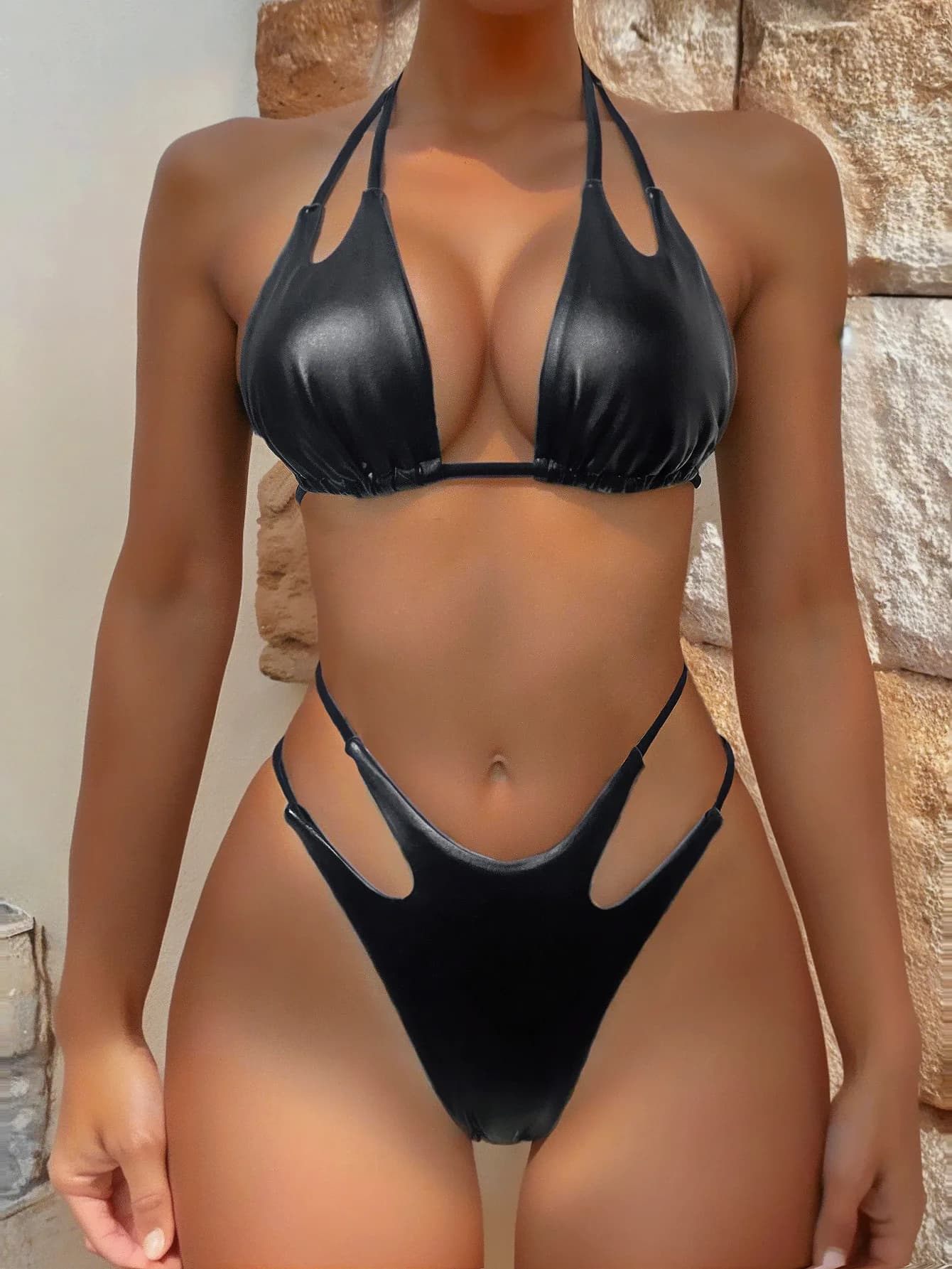 Set Bikini Micro Nero Sexy a Vita Alta, Nuovo Costume da Bagno Brasiliano con Lacci 2025, Abbigliamento da Nuoto Donna, Biquini