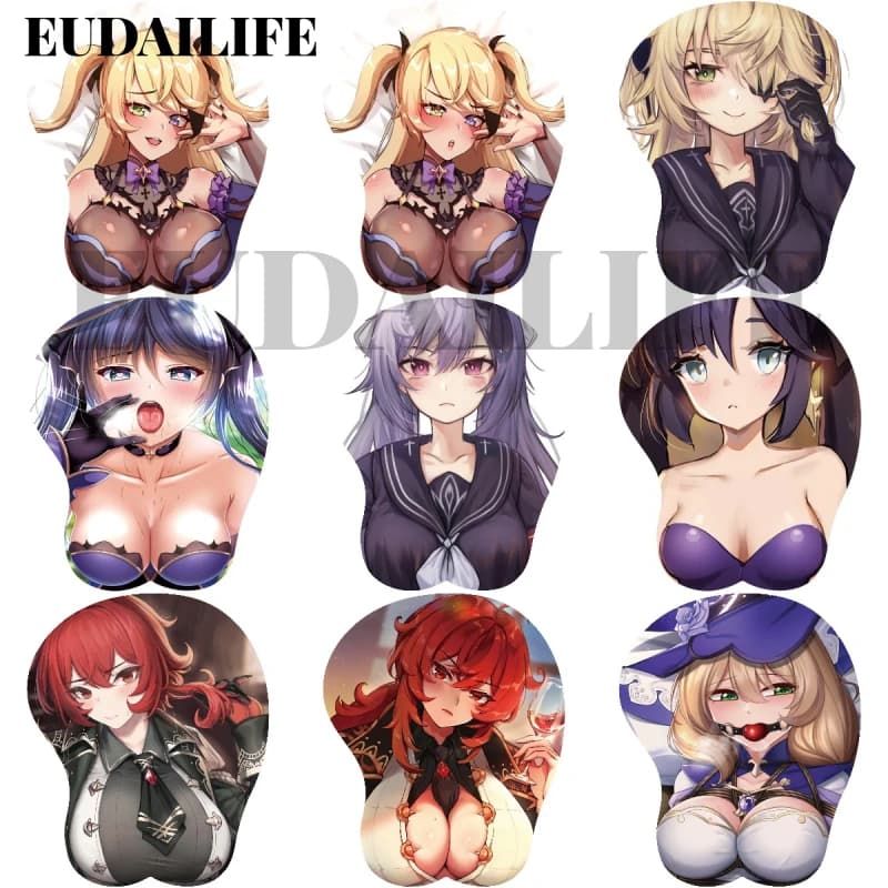 Genshin Impact Keqing Mona Fischl 3D Poggiapolsi per le mani Tappetino per mouse Tappetino per mouse Seno in silicone Oppai Morbido tappetino per mouse Lavoro d'ufficio Otaku