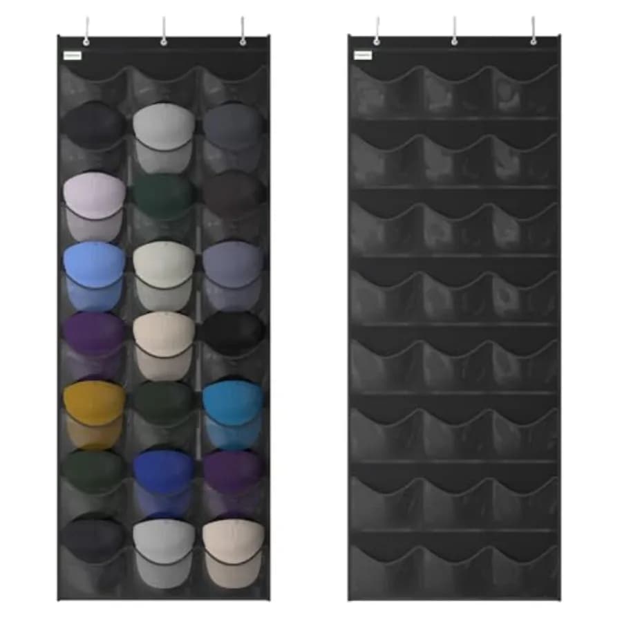 Portacappelli da Baseball con 24 Tasche, Organizzatore da Appendere Sopra la Porta con Tasche Profonde Trasparenti per Esporre la Collezione di Cappellini da Baseball, Completo