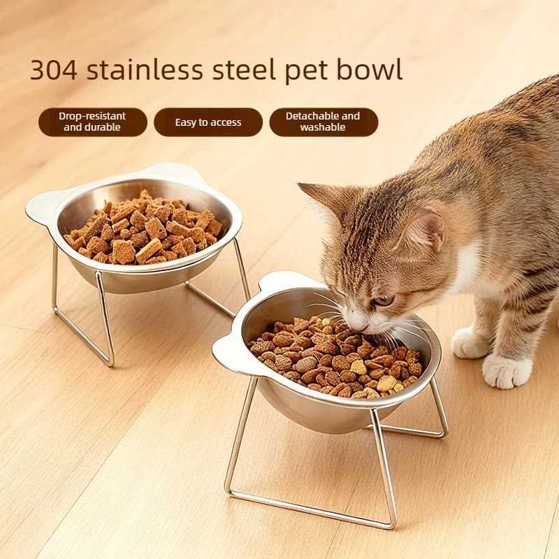Ciotola per Cani in Acciaio Inox 304, Protezione Collo, Vassoio per Acqua e Cibo, Ciotola Inclinata su Piedi Alti per Gabbia, Resistente al Calore