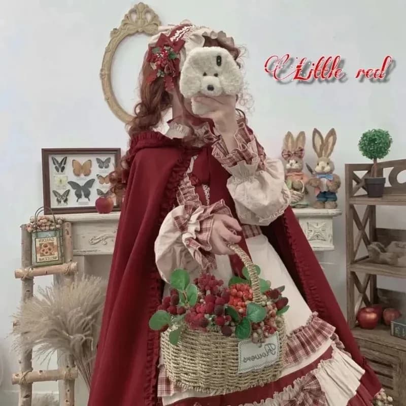 Gonna XL Op Vintage Cappuccetto Rosso Mantello Manica Lunga Giapponese Kawaii Lolita Fata Gotica Harajuku Y2k Dressx;8's,6;