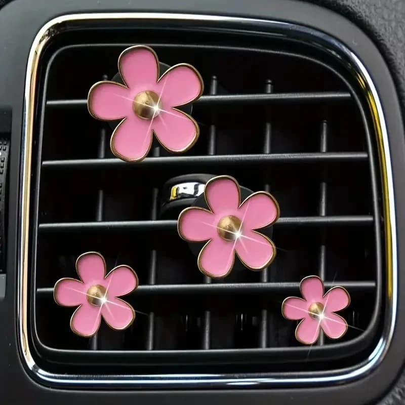 4pcs Small Car Air Outlet Perfume Decoration Clip Flower Daisy Design Car Interior Aromatherapy Fresheners Diffuser Access
