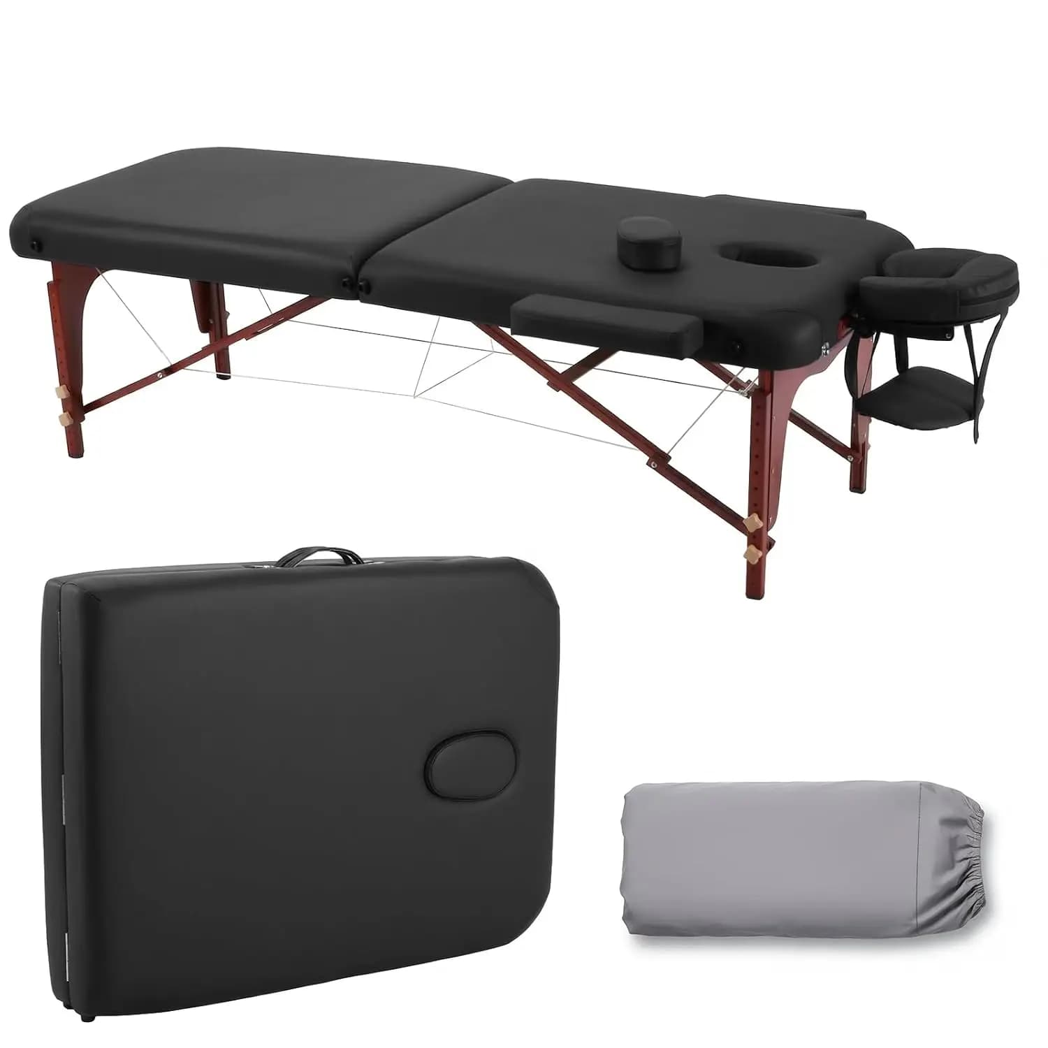 Memory Foam Portable Massage Table Reinforced Wooden Leg Spa Lash Bed 2 Fold Height Adjustable 1500LBS Capacity with Bag, Custom