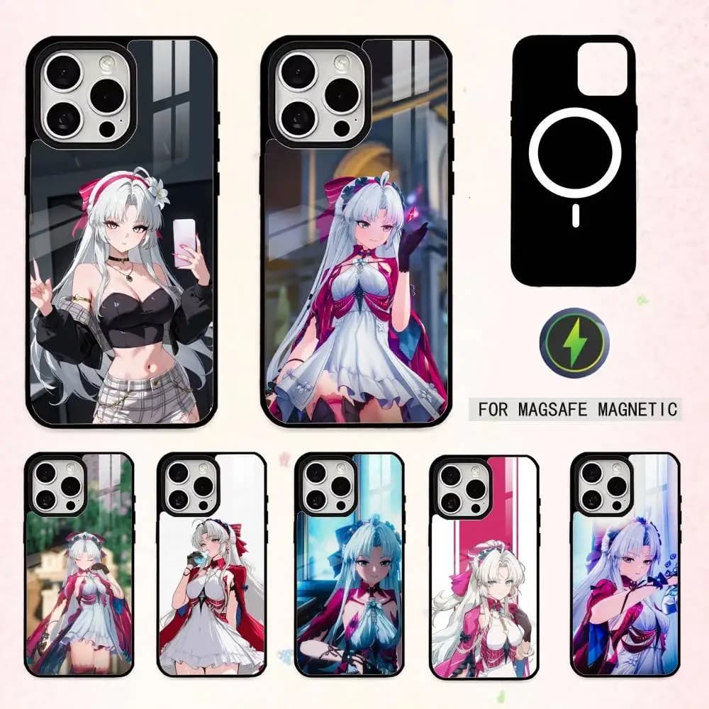 Cover per telefono W-Wuthering Waves C-Carlotta per iPhone 17, 16, 15, 14, 13, 12, 11 Plus, Pro Max, magnetica per ricarica wireless MagSafe