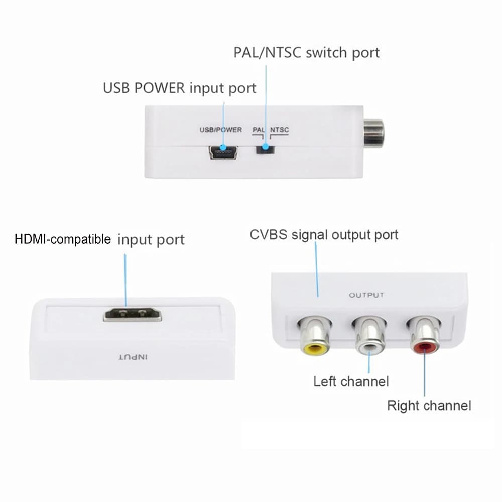 HDMI compatible AV scaler adapter HD video converter box Compatible with HDMI to RCA AV/CVSB L/R Video 1080P Support NTSC PAL
