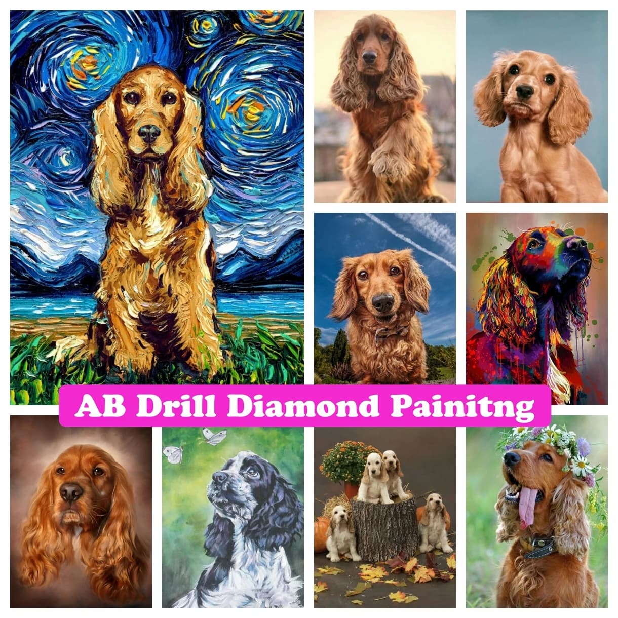 Cane da compagnia britannico Cocker Spaniel 5D fai da te AB trapani pittura diamante punto croce simpatici animali mosaico strass hobby decorazioni per la casa