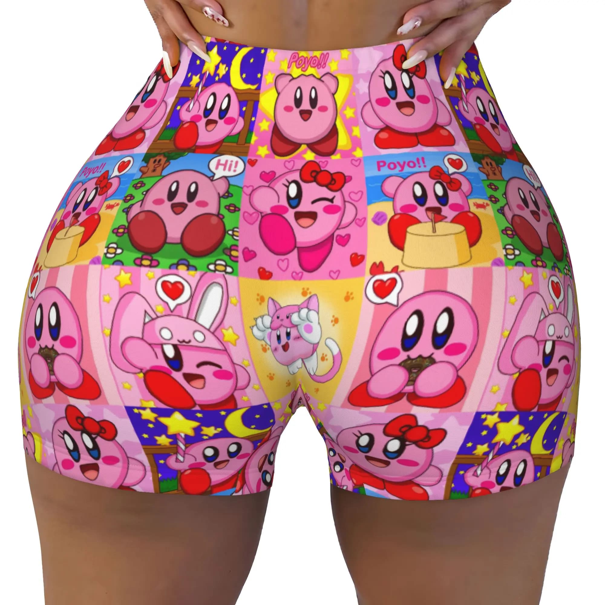 K-Kirbys Anime Running Volleyball Gym Shorts Women's Cartoon Game Athletic Workout Yoga Shorts