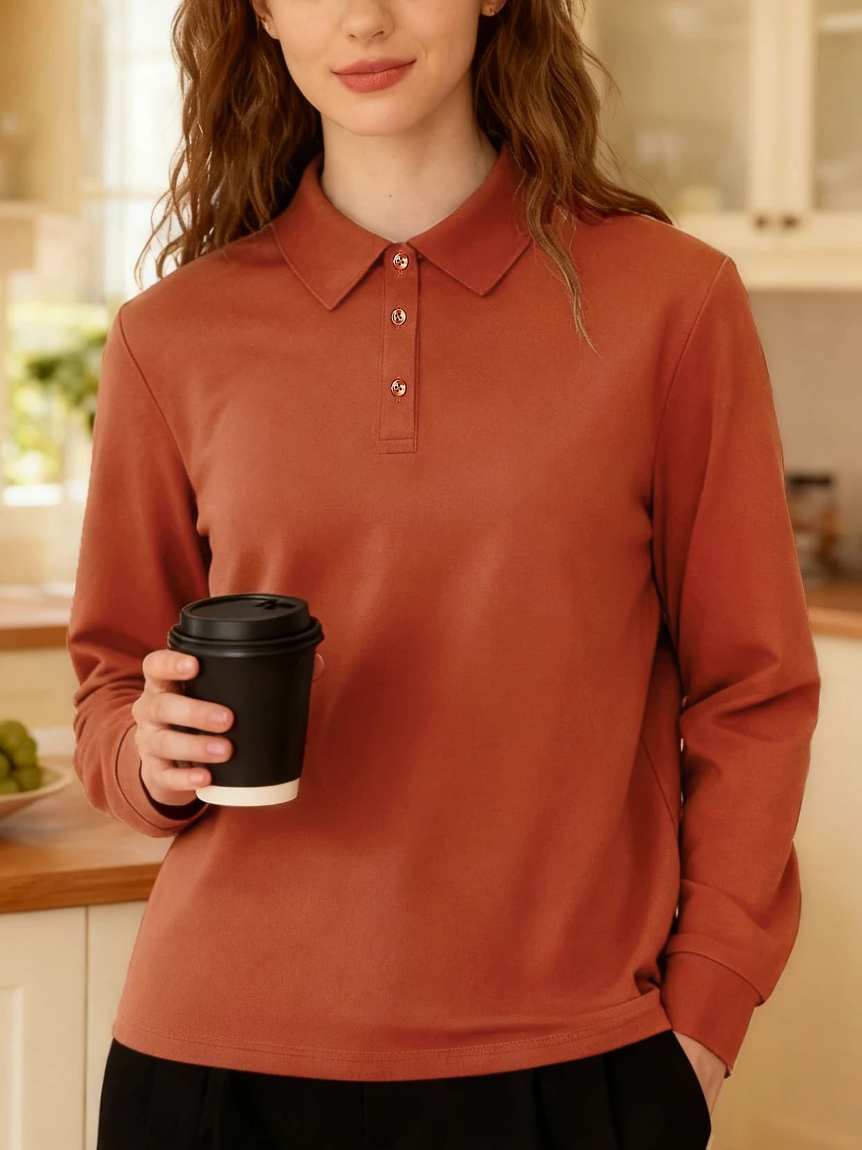 Donna Casual Autunno Polo Pendolarismo Nozioni di base T-shirt Comoda camicia con bottoni Solid Sport Top Office Daily Manica lunga Nuova maglietta