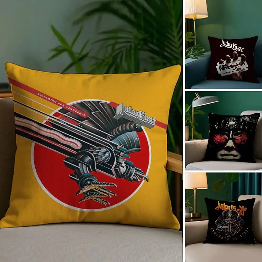 Cool J-Judas P-Priest Soft fabric pillow case with front-back print Sofa cushion cover