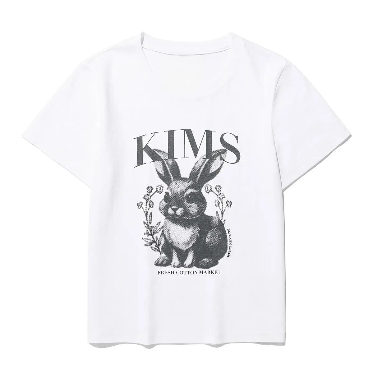 Coreano Posta Diretta Kims Retro Uovo di Pasqua Coniglio Lettera Stampa Girocollo T-shirt a maniche corte Ins Coppia coreana Abbigliamento Allentato