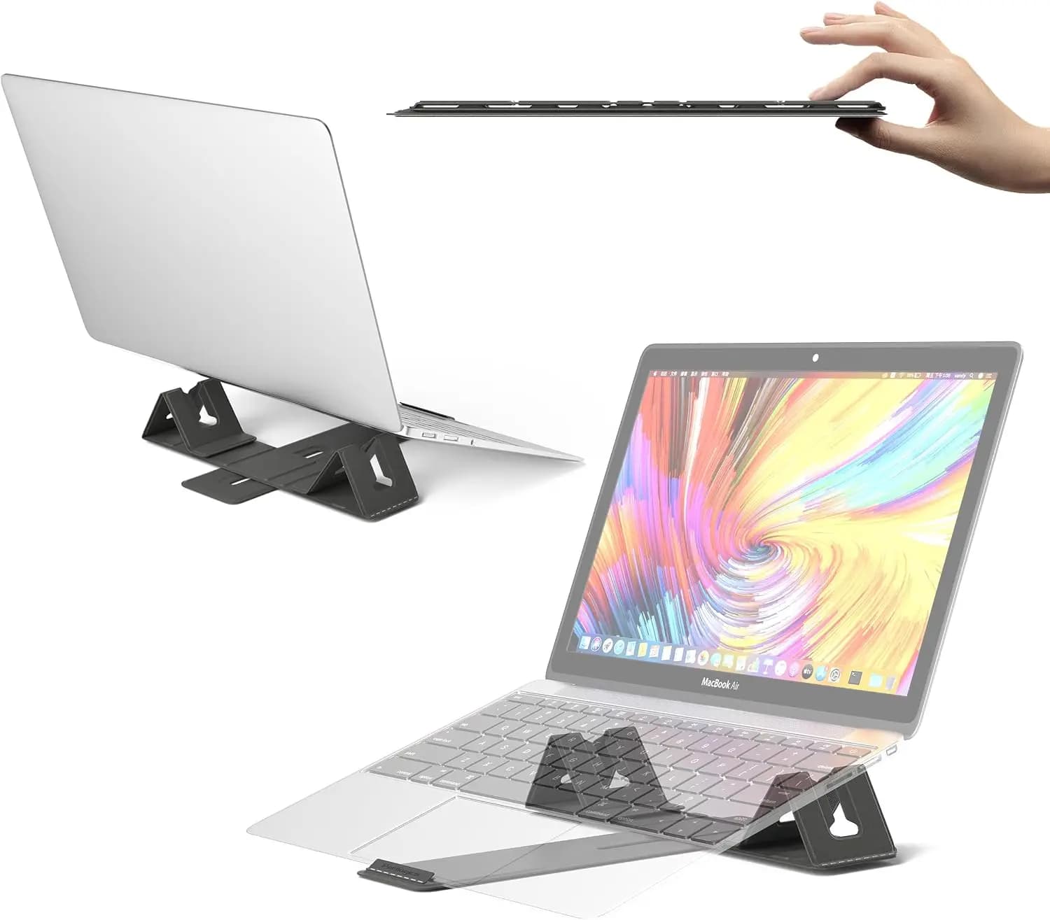 Adjustable Laptop Stand, Foldable Travel Riser for 10-15.6" Devices, Dark Gray