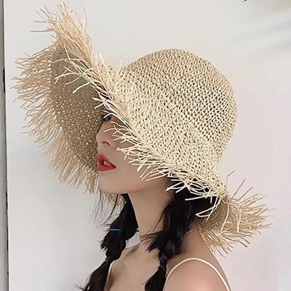 Cappello da Pescatore Estivo in Paglia Intrecciata alla Moda, Traspirante, con Ampia Tesa e Protezione Solare