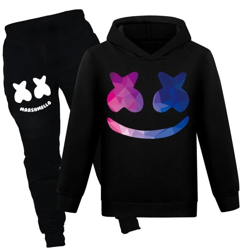 ♥ Nuovo Costume DJ Marshmello Halloween 2025, Set 2 Pezzi Felpa con Cappuccio a Maniche Lunghe + Pantaloni, per Bambini e Ragazzi, Abbigliamento Musicale ★ Casa dell'Orso