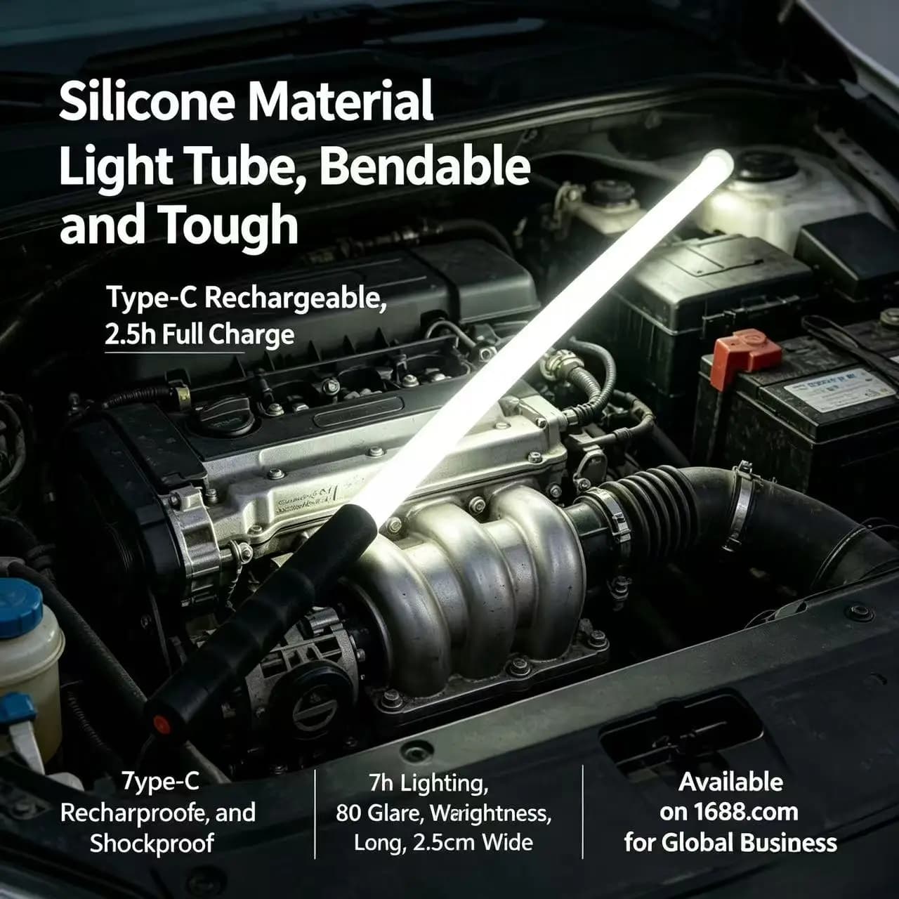 Lampada da Lavoro LED Flessibile in Silicone, Ricaricabile USB, Luce per Ispezione Auto, 3 Modalità, Torcia Portatile per Meccanici, Garage, Campeggio