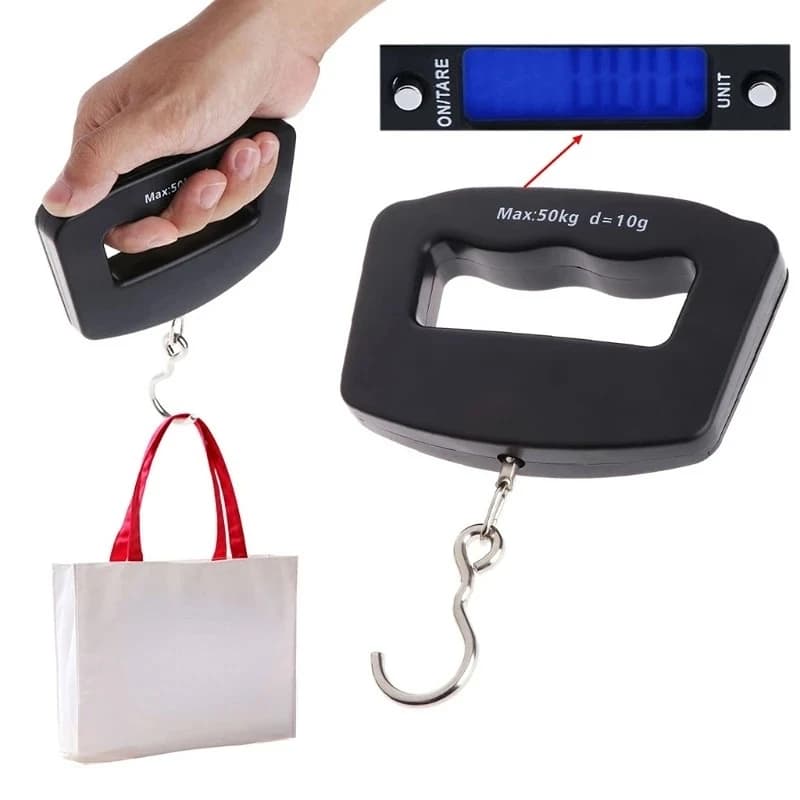 50kg/110lb Bilancia portatile LCD Digitale Bagagli Valigia Bilancia Maniglia Borsa da viaggio Bagaglio Pesce Gancio di pesatura Bilancia appesa