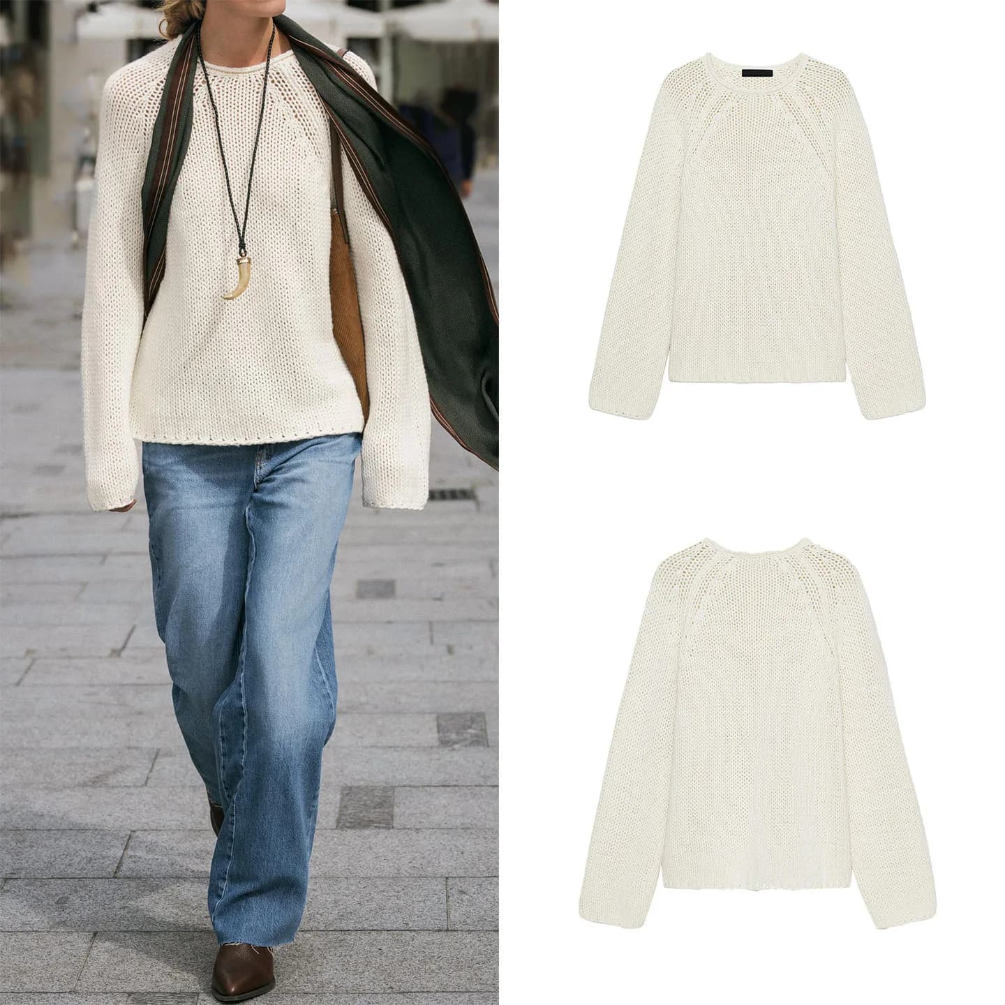 Maglione lavorato a maglia a maniche lunghe e girocollo, comodo, nuovo, da donna, alla moda, a maglia grossa, marca Z