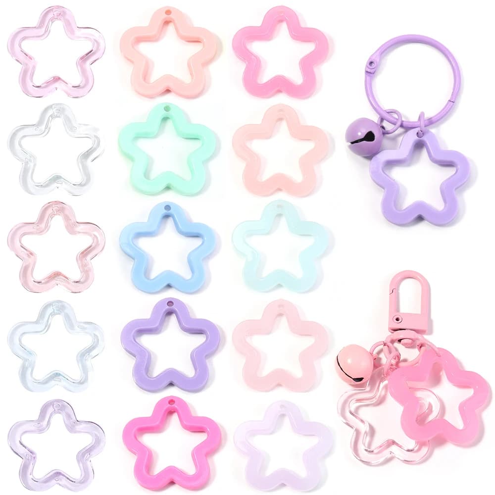 30pcs/lot Colorful Acrylic Star Pendants 30mm Hollow Stars Charms Pendant Loose Spacer Bead For DIY Jewelry Making Keychain