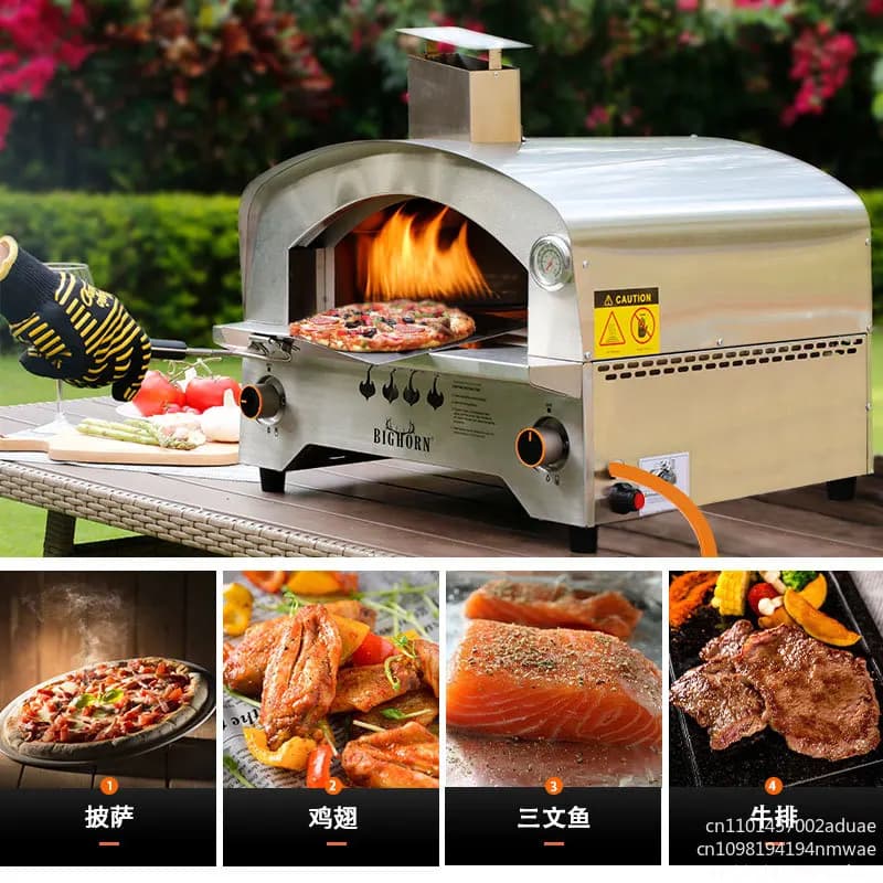 Outdoor Gas Oven with Automatic Rotating Stone -14 Inch Portable Pizza Oven
