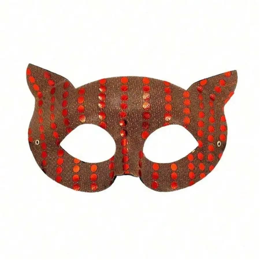 Maschera per gatti adulti a mezza faccia con paillettes rosse a pois per costume da festa