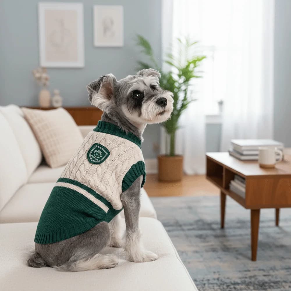 Casual College Style Pet Knitted Vest Round Neck Classical Dog Warm Sweater Comfort Breathable Dog Hoodie Autumn Winter