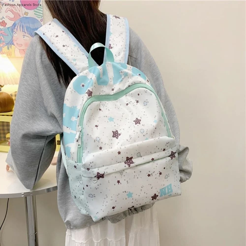 Zaino con Stampa a Lettere e Stelle, Leggero, Stile Universitario, in Tessuto Oxford, Stile Coreano, Borsa Scolastica per Studenti, da Viaggio