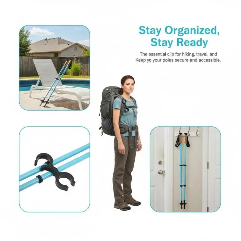 4Pcs Trekking Pole Clips Quick Release Design ABS 8Shape Holders for Secure Hiking and Camping Backpack Attachment