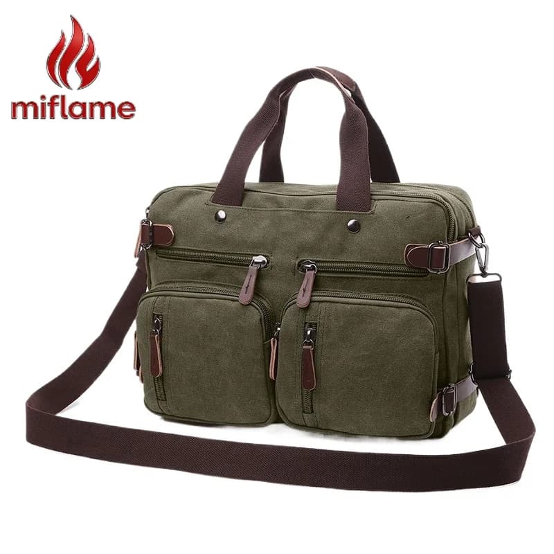 Borsa Convertibile 3 in 1 in Tela per Laptop, Grande 17 Pollici, Zaino a Tracolla per Affari e Casual
