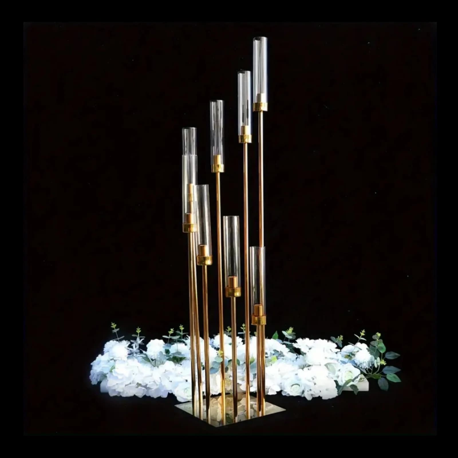 Gold Elegant 1-piece Metal 8-arm Candle Holder - A Tall Wedding Centerpiece.Multifunctional Dining Table Decoration, Suitable Fo