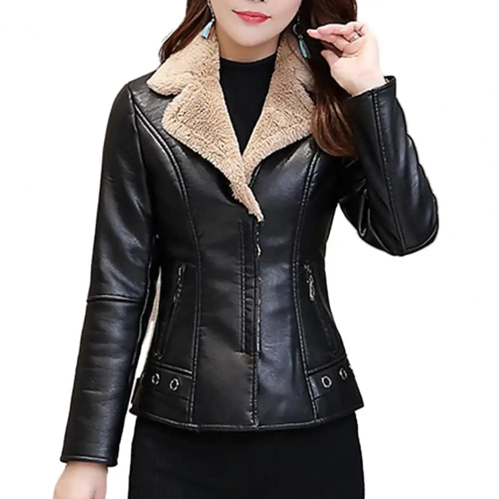 Giacca da donna Warm Plush giacca da donna in ecopelle con tasche con cerniera colletto rovesciato per giacca invernale stagione autunno inverno