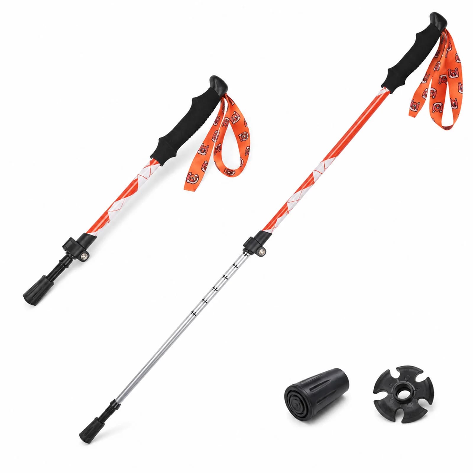 Kids Telescopic Trekking Pole Lightweight Aluminum Adjustable Hiking Stick with Cartoon Wrist Strap for Family Outdoor Camping